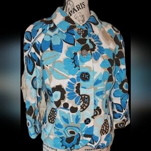 Josephine Petite 10 P Floral Blue and Brown Women's Jacket